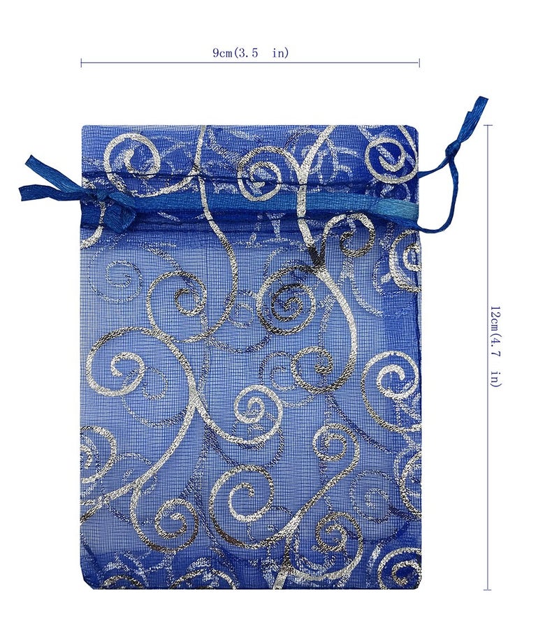 Ankirol 100pcs Sheer Organza Favor Bags For Wedding Baby Shower Rattan Print Gift Bags Samples Display Drawstring Pouches (3.5x4.5 inch, blue) - Image 3